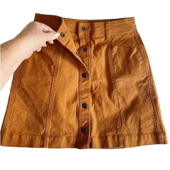 Madewell Button Snap Front A Line Mini Skirt Woman’s Sz 0 Pumpkin Spice Tan - Picture 4 of 9